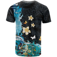Blue Grunge Polynesian Pattern T Shirt Plumeria Floral