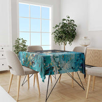 Blue Grunge Polynesian Pattern Tablecloth Plumeria Floral