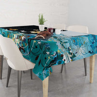 Blue Grunge Polynesian Pattern Tablecloth Plumeria Floral