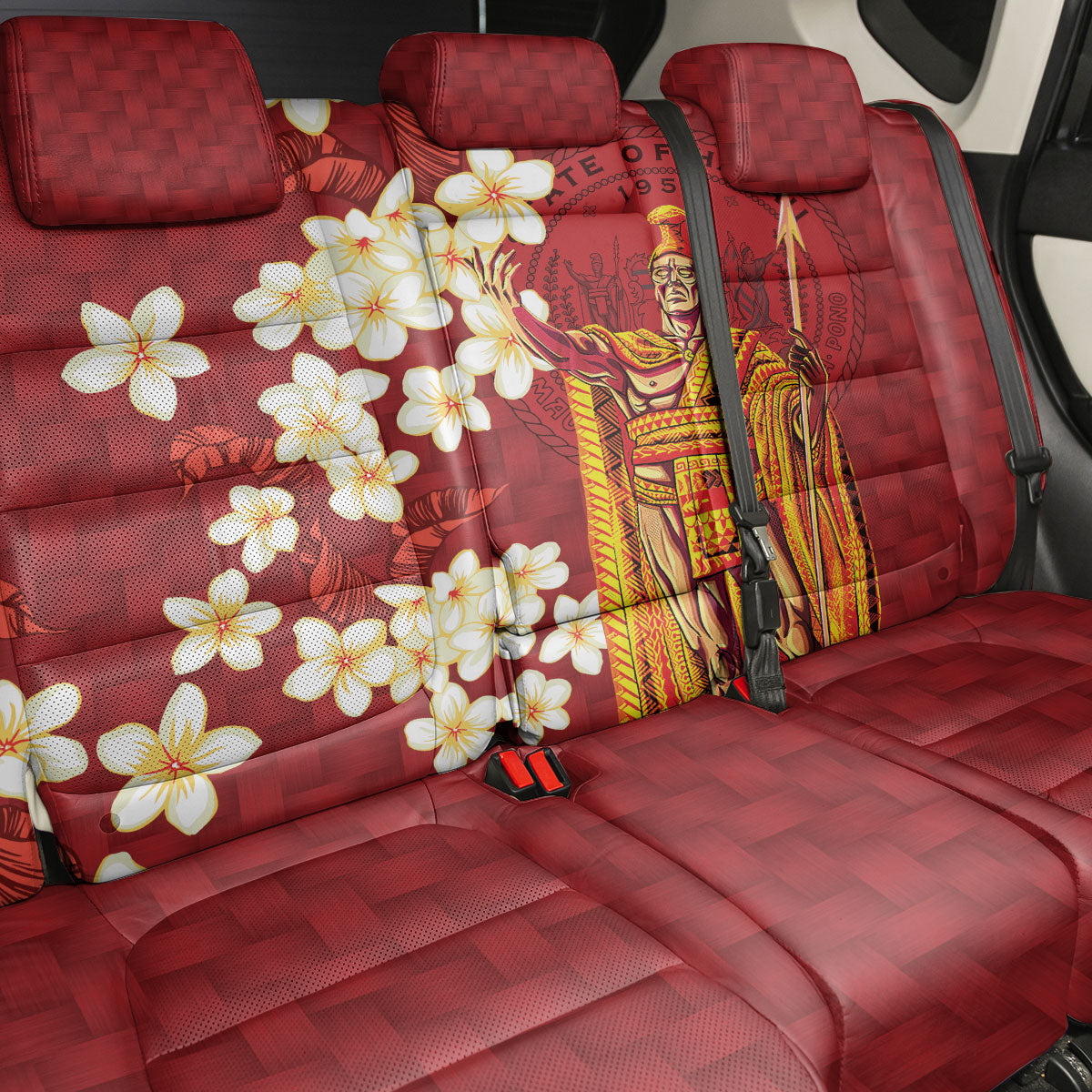 Hawaii King Kamehameha Back Car Seat Cover Plumeria Lauhala Pattern