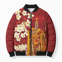 Hawaii King Kamehameha Bomber Puffer Jacket Plumeria Lauhala Pattern