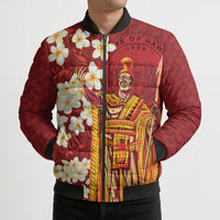 Hawaii King Kamehameha Bomber Puffer Jacket Plumeria Lauhala Pattern