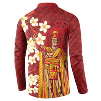 Hawaii King Kamehameha Button Sweatshirt Plumeria Lauhala Pattern
