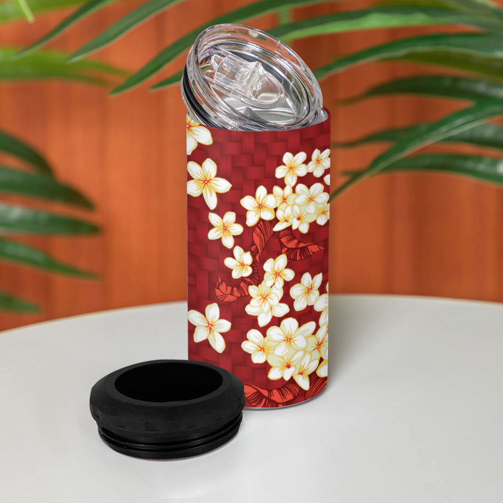 Hawaii King Kamehameha 4 in 1 Can Cooler Tumbler Plumeria Lauhala Pattern
