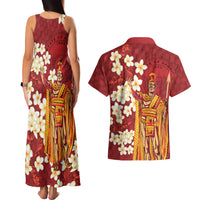 Hawaii King Kamehameha Couples Matching Tank Maxi Dress and Hawaiian Shirt Plumeria Lauhala Pattern