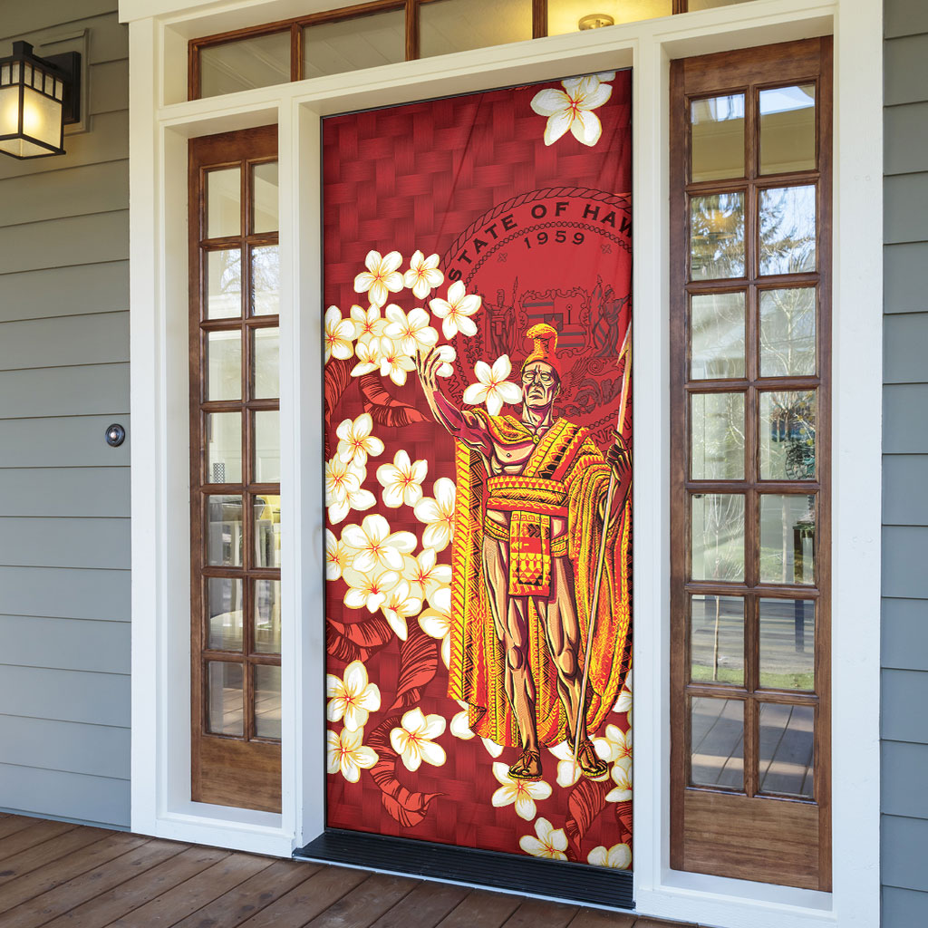 Hawaii King Kamehameha Door Cover Plumeria Lauhala Pattern