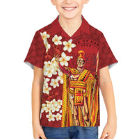 Hawaii King Kamehameha Family Matching Puletasi and Hawaiian Shirt Plumeria Lauhala Pattern