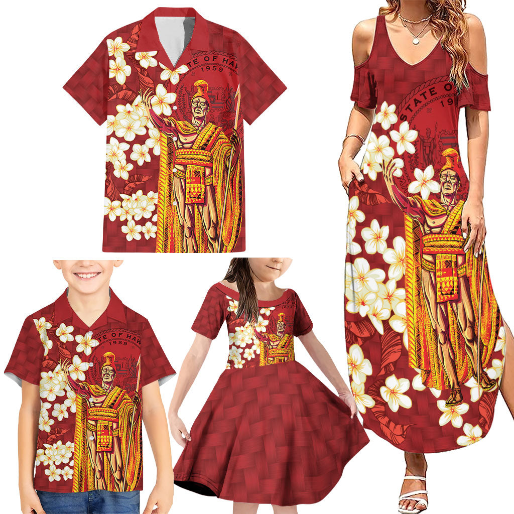 Hawaii King Kamehameha Family Matching Summer Maxi Dress and Hawaiian Shirt Plumeria Lauhala Pattern LT01 - Polynesian Pride