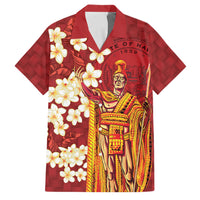 Hawaii King Kamehameha Family Matching Summer Maxi Dress and Hawaiian Shirt Plumeria Lauhala Pattern LT01 Dad's Shirt - Short Sleeve Red - Polynesian Pride