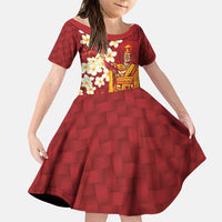 Hawaii King Kamehameha Family Matching Tank Maxi Dress and Hawaiian Shirt Plumeria Lauhala Pattern LT01 Daughter's Dress Red - Polynesian Pride