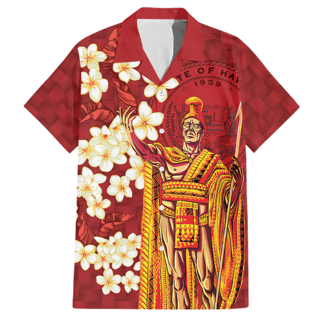 Hawaii King Kamehameha Family Matching Tank Maxi Dress and Hawaiian Shirt Plumeria Lauhala Pattern LT01 Dad's Shirt - Short Sleeve Red - Polynesian Pride