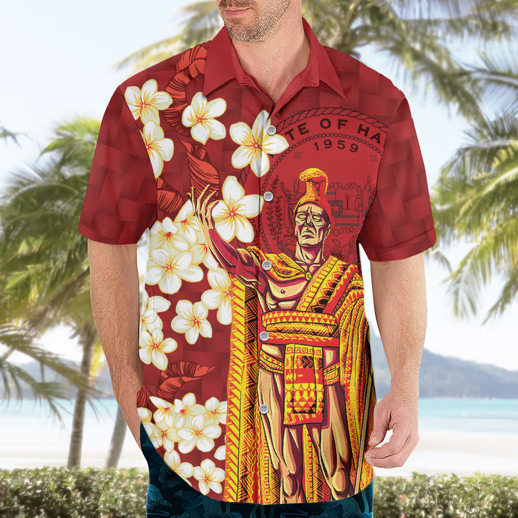 Hawaii King Kamehameha Hawaiian Shirt Plumeria Lauhala Pattern