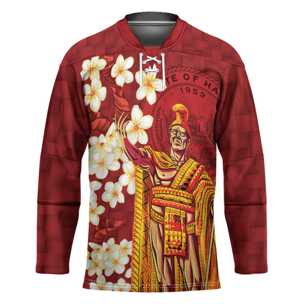 Hawaii King Kamehameha Hockey Jersey Plumeria Lauhala Pattern