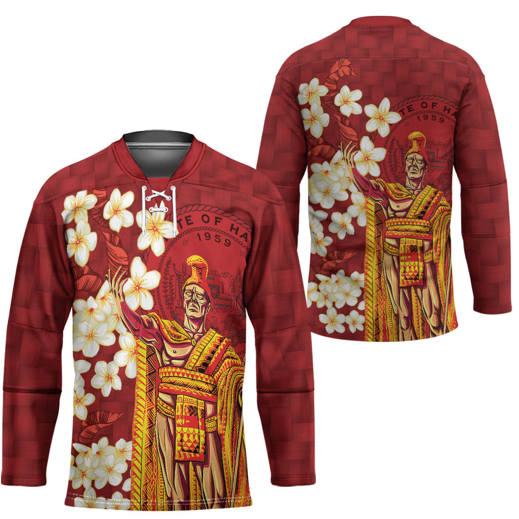 Hawaii King Kamehameha Hockey Jersey Plumeria Lauhala Pattern