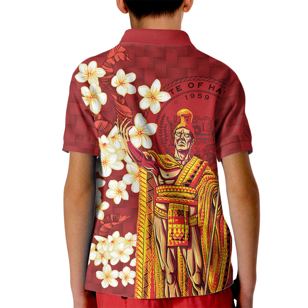 Hawaii King Kamehameha Kid Polo Shirt Plumeria Lauhala Pattern