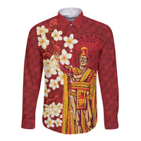 Hawaii King Kamehameha Long Sleeve Button Shirt Plumeria Lauhala Pattern