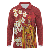 Hawaii King Kamehameha Long Sleeve Polo Shirt Plumeria Lauhala Pattern