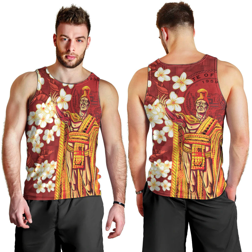 Hawaii King Kamehameha Men Tank Top Plumeria Lauhala Pattern