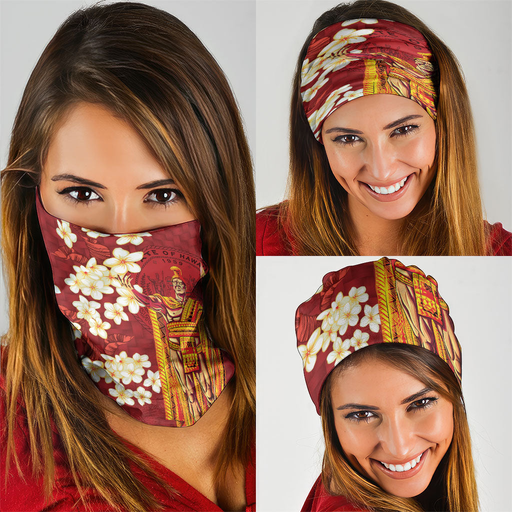 Hawaii King Kamehameha Neck Gaiter Plumeria Lauhala Pattern