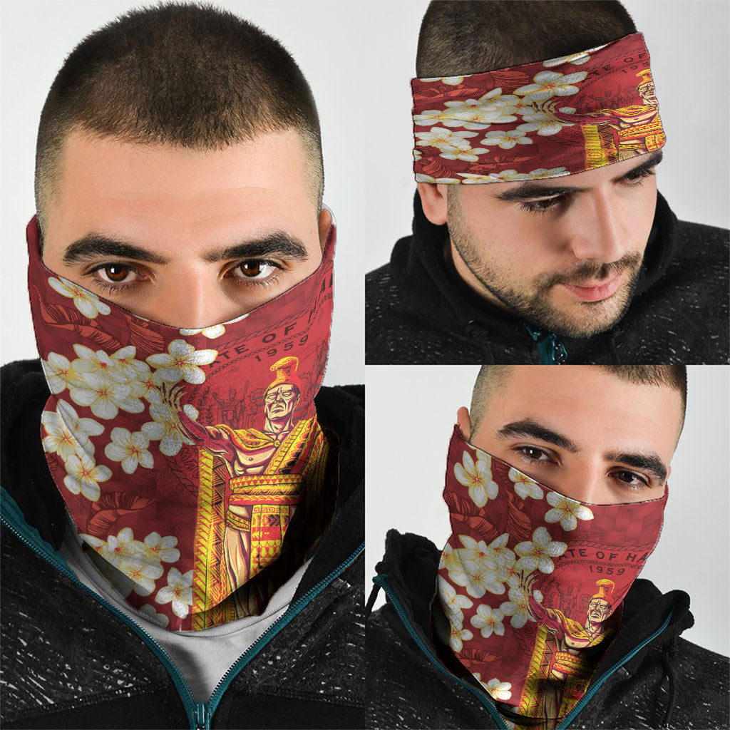 Hawaii King Kamehameha Neck Gaiter Plumeria Lauhala Pattern
