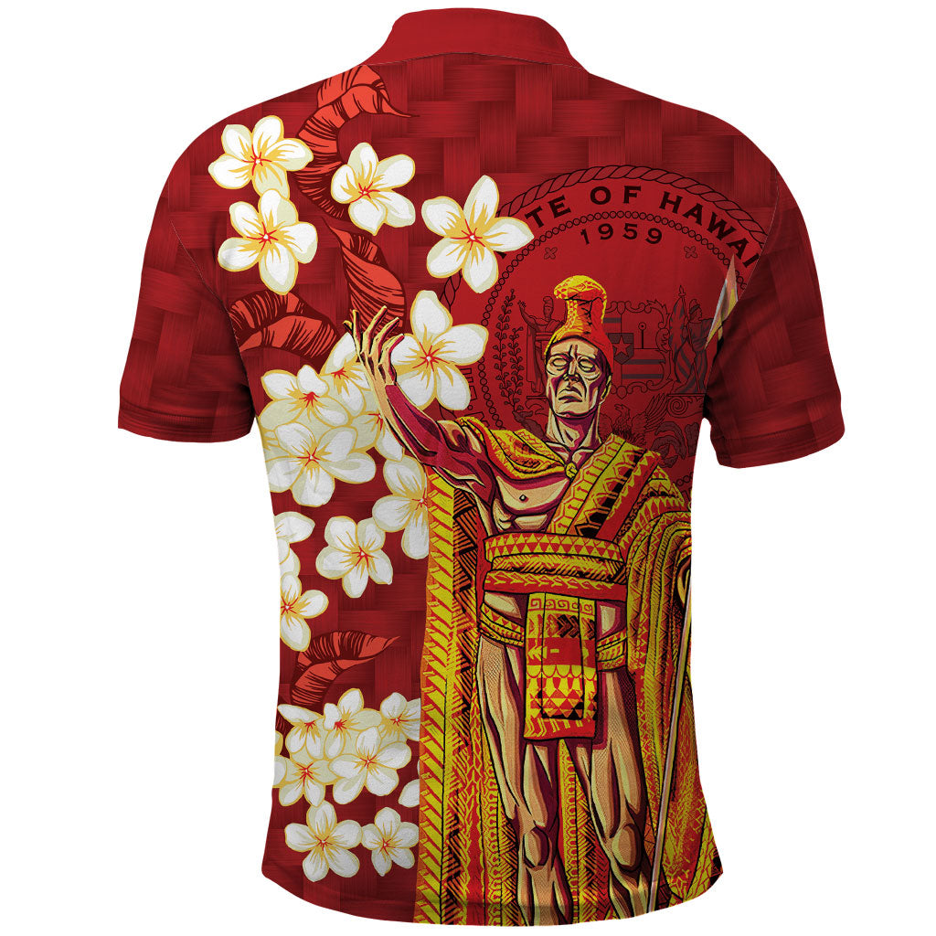 Hawaii King Kamehameha Polo Shirt Plumeria Lauhala Pattern