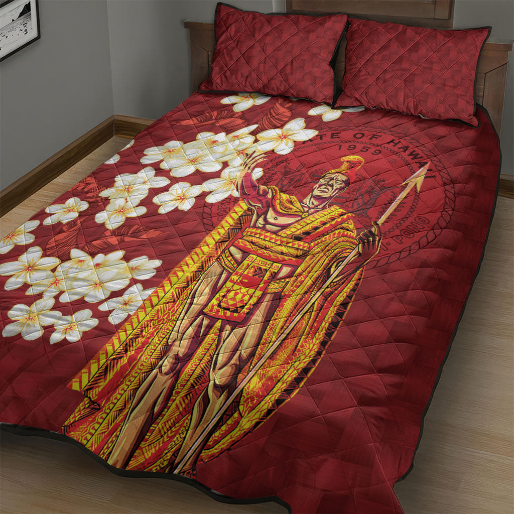 Hawaii King Kamehameha Quilt Bed Set Plumeria Lauhala Pattern