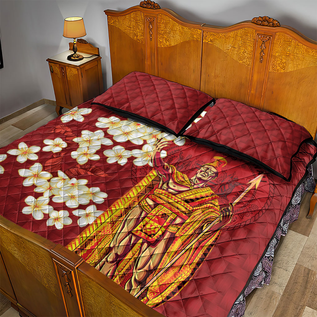 Hawaii King Kamehameha Quilt Bed Set Plumeria Lauhala Pattern