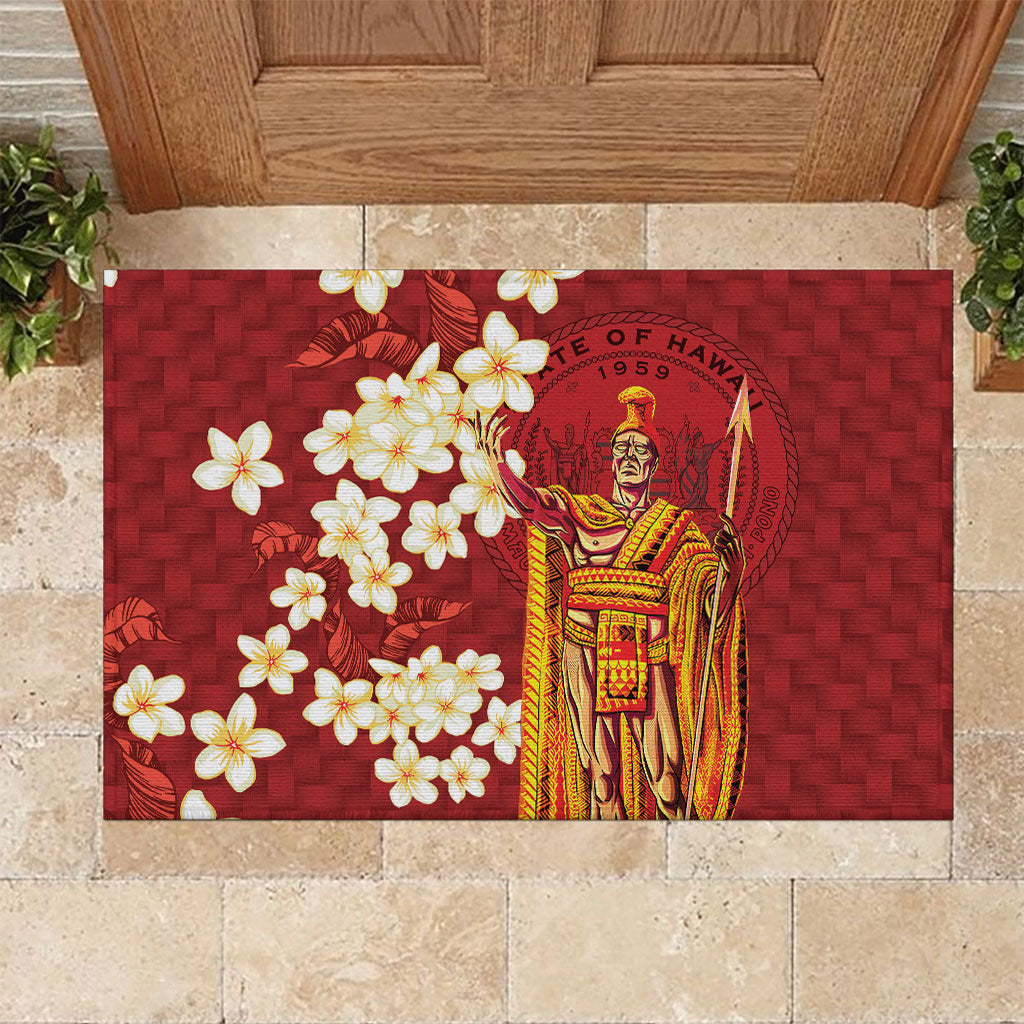 Hawaii King Kamehameha Rubber Doormat Plumeria Lauhala Pattern