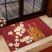 Hawaii King Kamehameha Rubber Doormat Plumeria Lauhala Pattern
