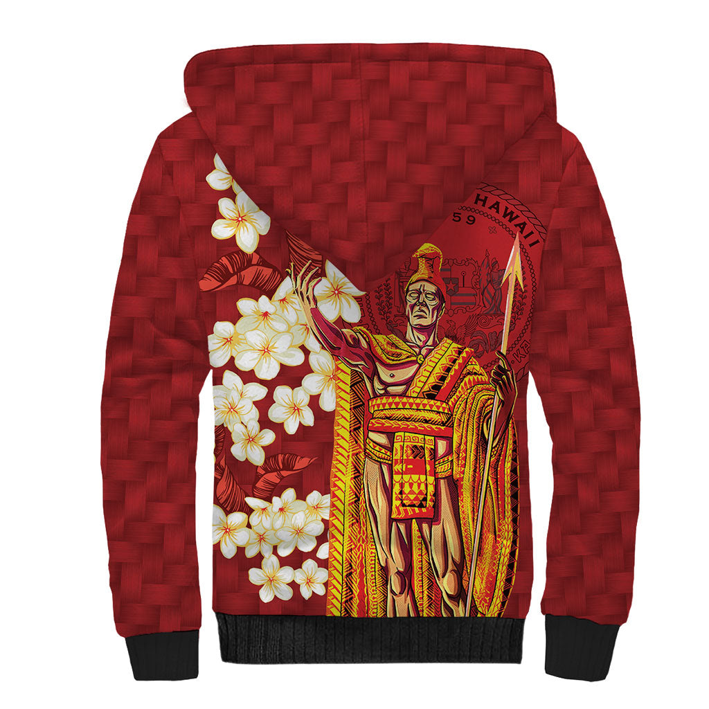 Hawaii King Kamehameha Sherpa Hoodie Plumeria Lauhala Pattern