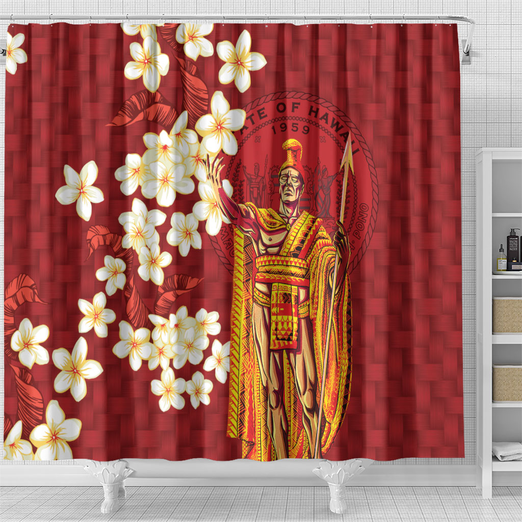 Hawaii King Kamehameha Shower Curtain Plumeria Lauhala Pattern