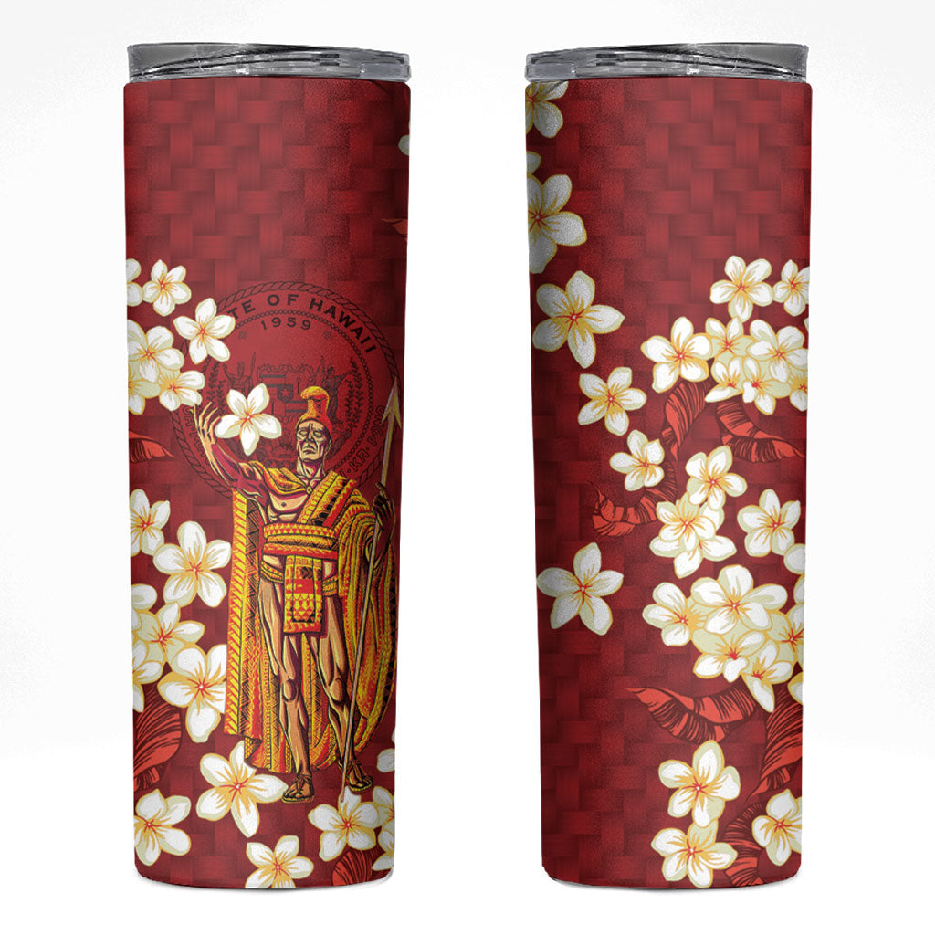 Hawaii King Kamehameha Skinny Tumbler Plumeria Lauhala Pattern