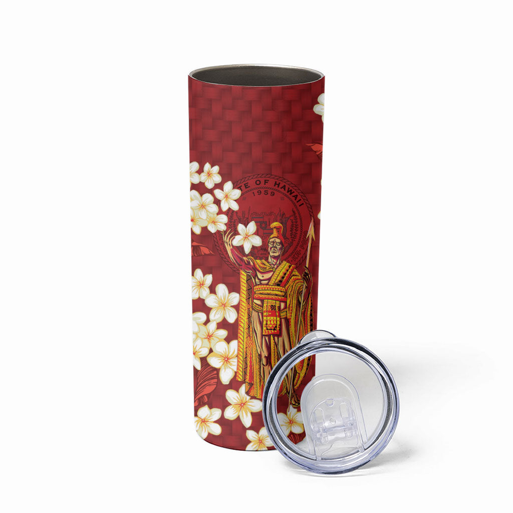 Hawaii King Kamehameha Skinny Tumbler Plumeria Lauhala Pattern