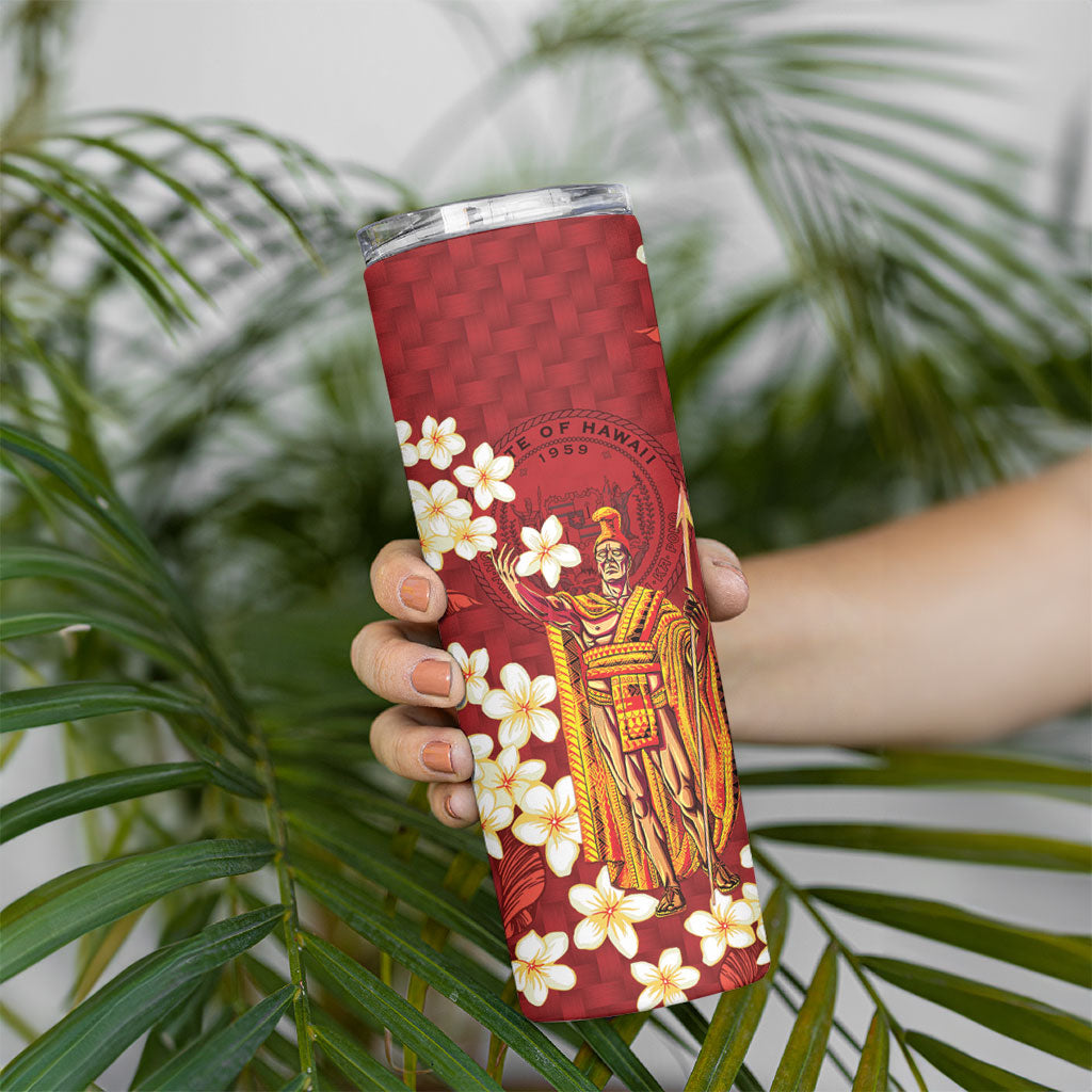 Hawaii King Kamehameha Skinny Tumbler Plumeria Lauhala Pattern