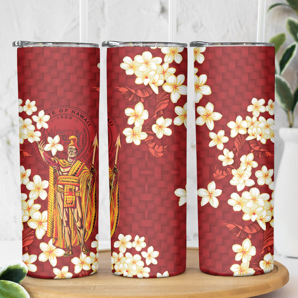 Hawaii King Kamehameha Skinny Tumbler Plumeria Lauhala Pattern