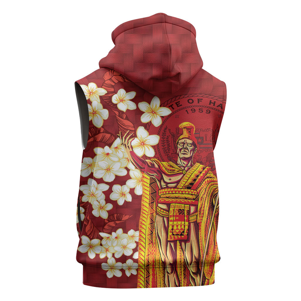 Hawaii King Kamehameha Sleeveless Hoodie Plumeria Lauhala Pattern