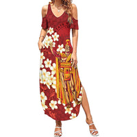 Hawaii King Kamehameha Summer Maxi Dress Plumeria Lauhala Pattern