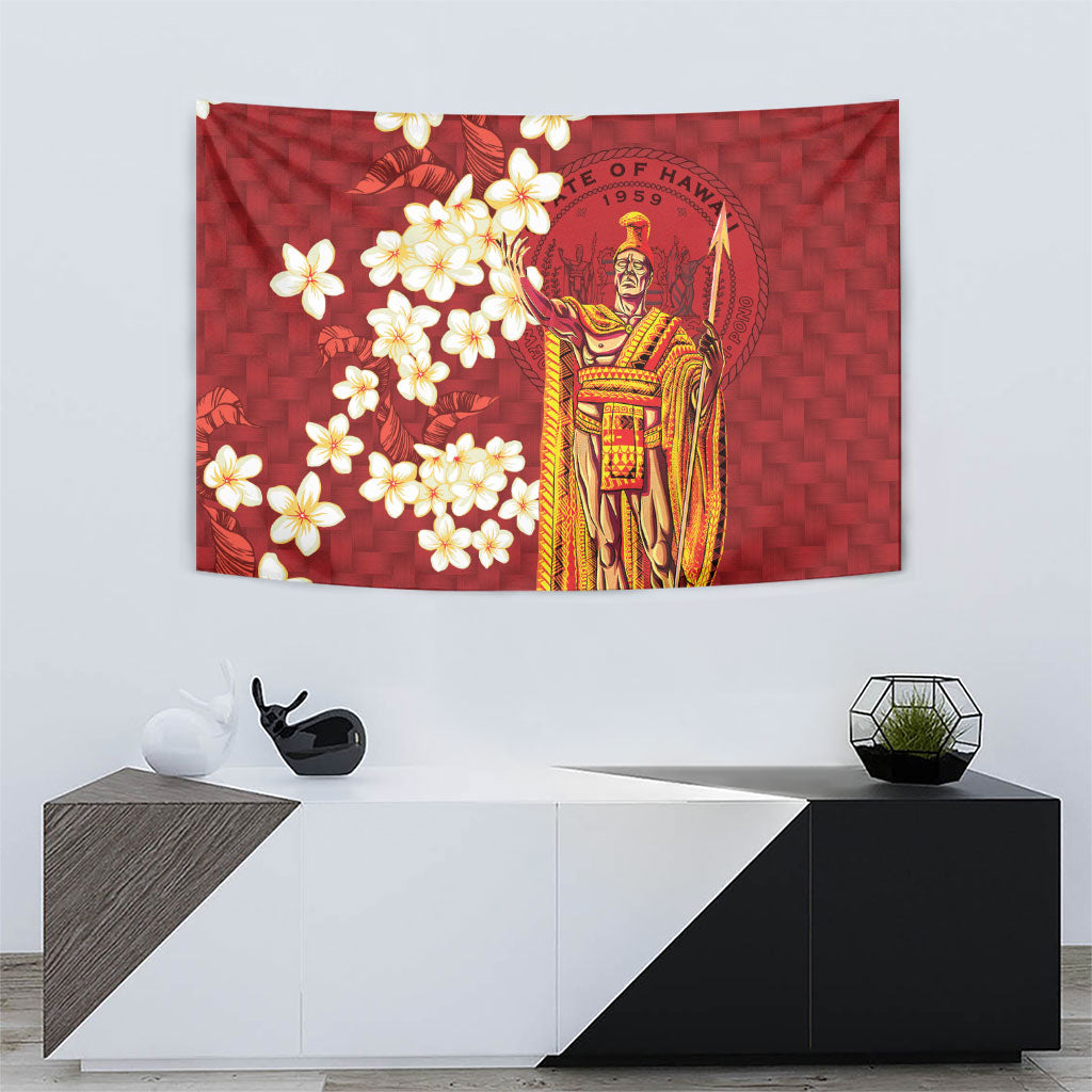 Hawaii King Kamehameha Tapestry Plumeria Lauhala Pattern