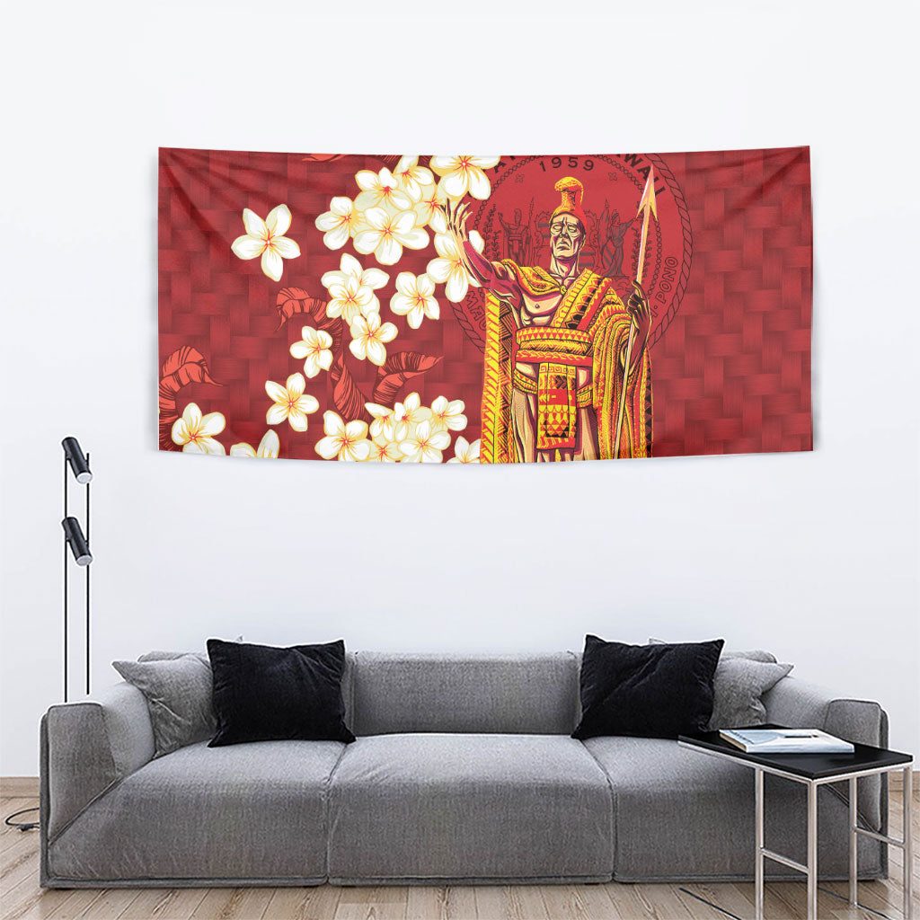 Hawaii King Kamehameha Tapestry Plumeria Lauhala Pattern