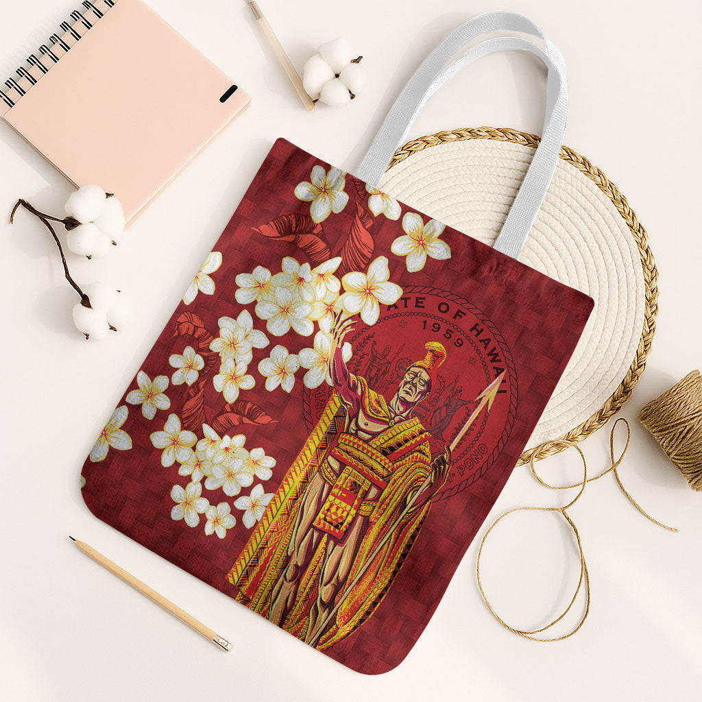 Hawaii King Kamehameha Tote Bag Plumeria Lauhala Pattern