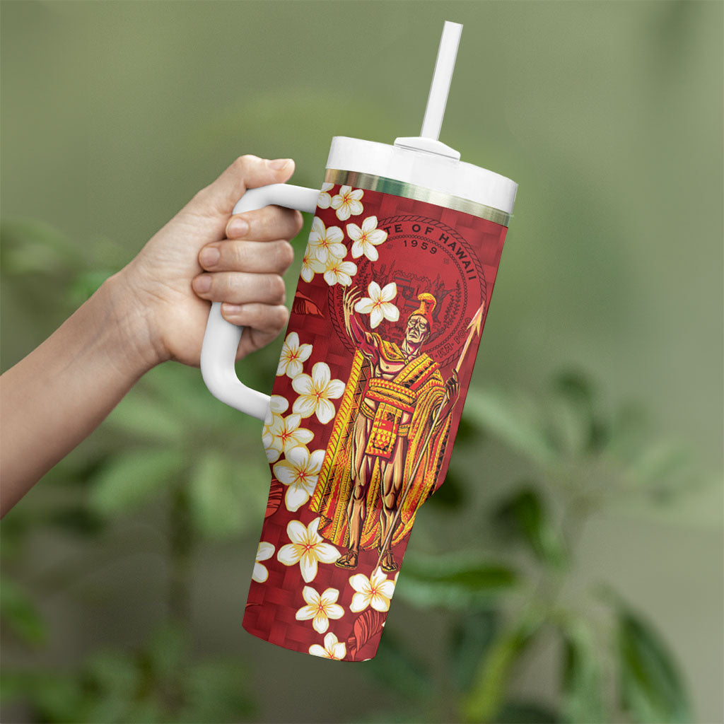 Hawaii King Kamehameha Tumbler With Handle Plumeria Lauhala Pattern