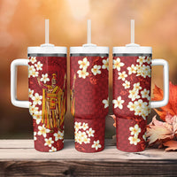 Hawaii King Kamehameha Tumbler With Handle Plumeria Lauhala Pattern