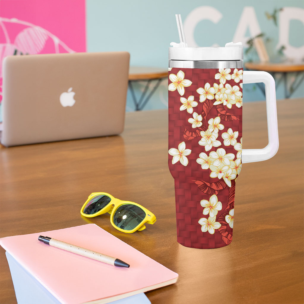 Hawaii King Kamehameha Tumbler With Handle Plumeria Lauhala Pattern