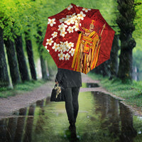Hawaii King Kamehameha Umbrella Plumeria Lauhala Pattern