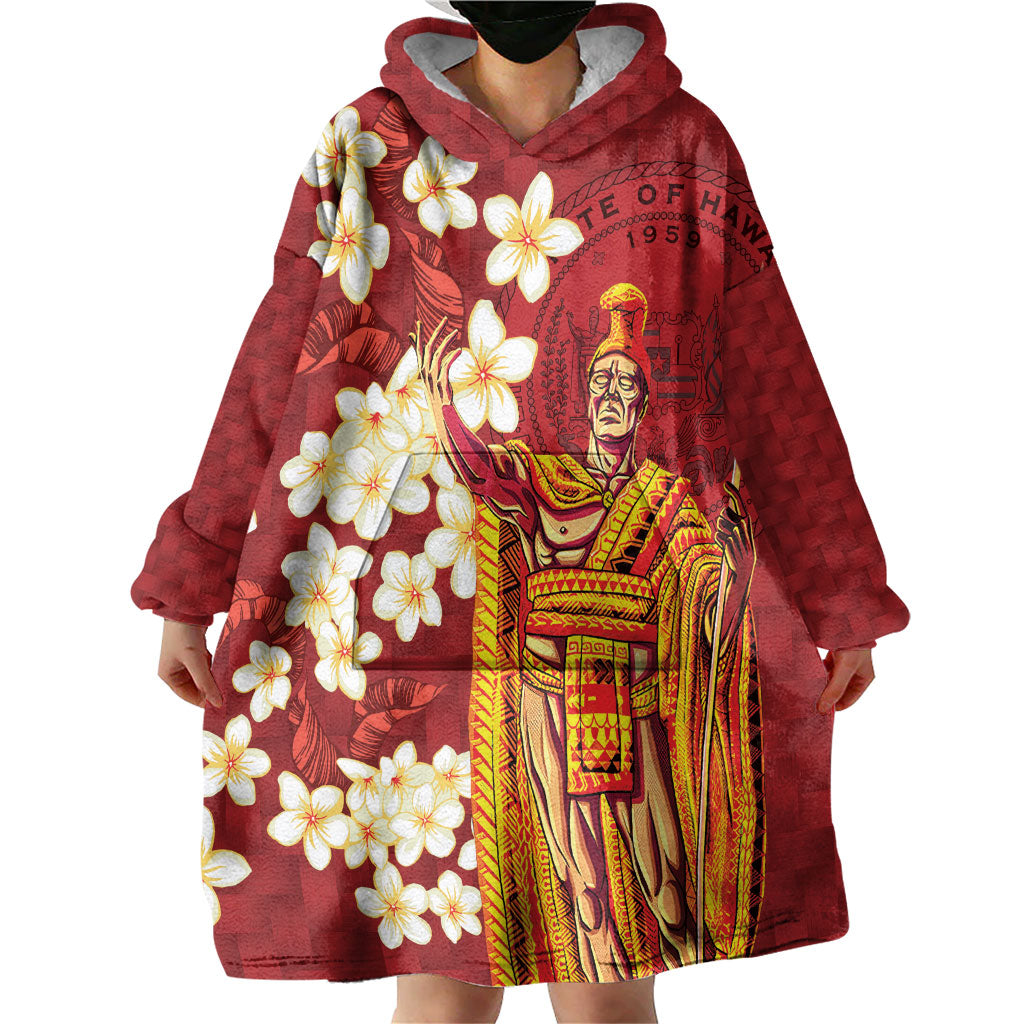 Hawaii King Kamehameha Wearable Blanket Hoodie Plumeria Lauhala Pattern