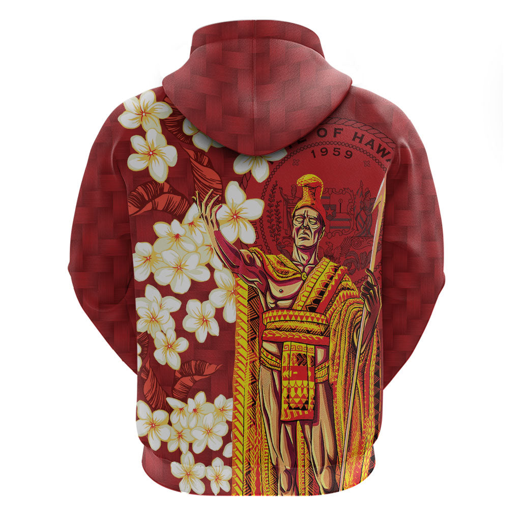 Hawaii King Kamehameha Zip Hoodie Plumeria Lauhala Pattern