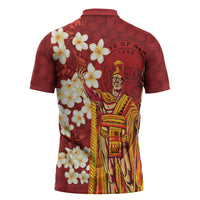 Hawaii King Kamehameha Zipper Polo Shirt Plumeria Lauhala Pattern