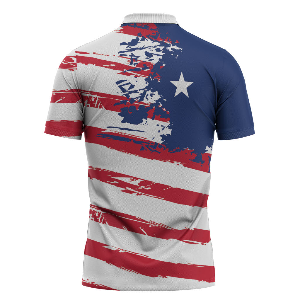 Liberia Flag Zipper Polo Shirt Grunge Stylized