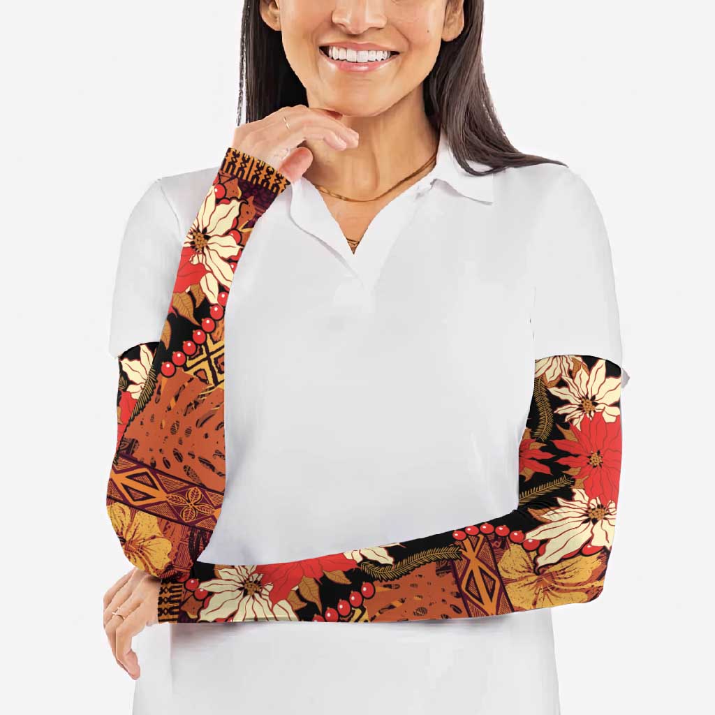 Hawaii Christmas Poinsettia Lei Arm Sleeves Tapa Pattern - Polynesian Pride