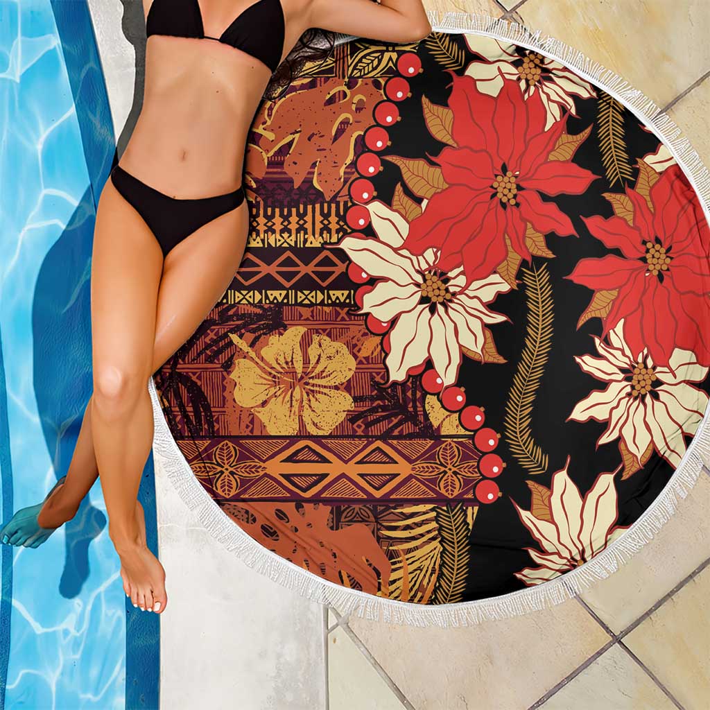 Hawaii Christmas Poinsettia Lei Beach Blanket Tapa Pattern - Polynesian Pride
